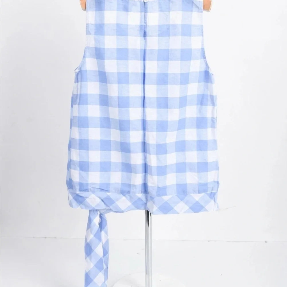 J.Crew Womens Blouse Top Blouse Tie Waist Linen Sz 0 Blue White Checked